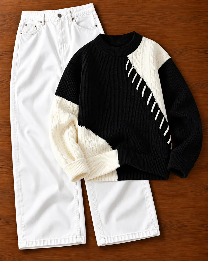 Black Cream Cable Knit Combo