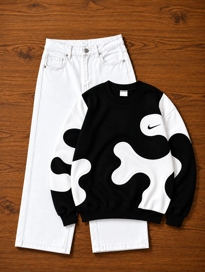 Black White Wave Sweatshirt Combo