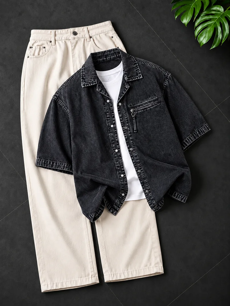 Black Acid Wash Short Sleeve Shirt